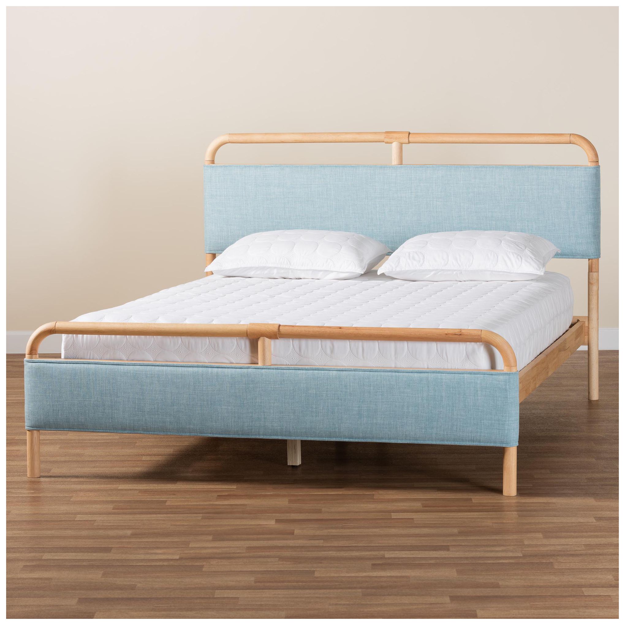 Baxton Studio Mateo Baby Blue Fabric and Wood Queen Size Platform Bed