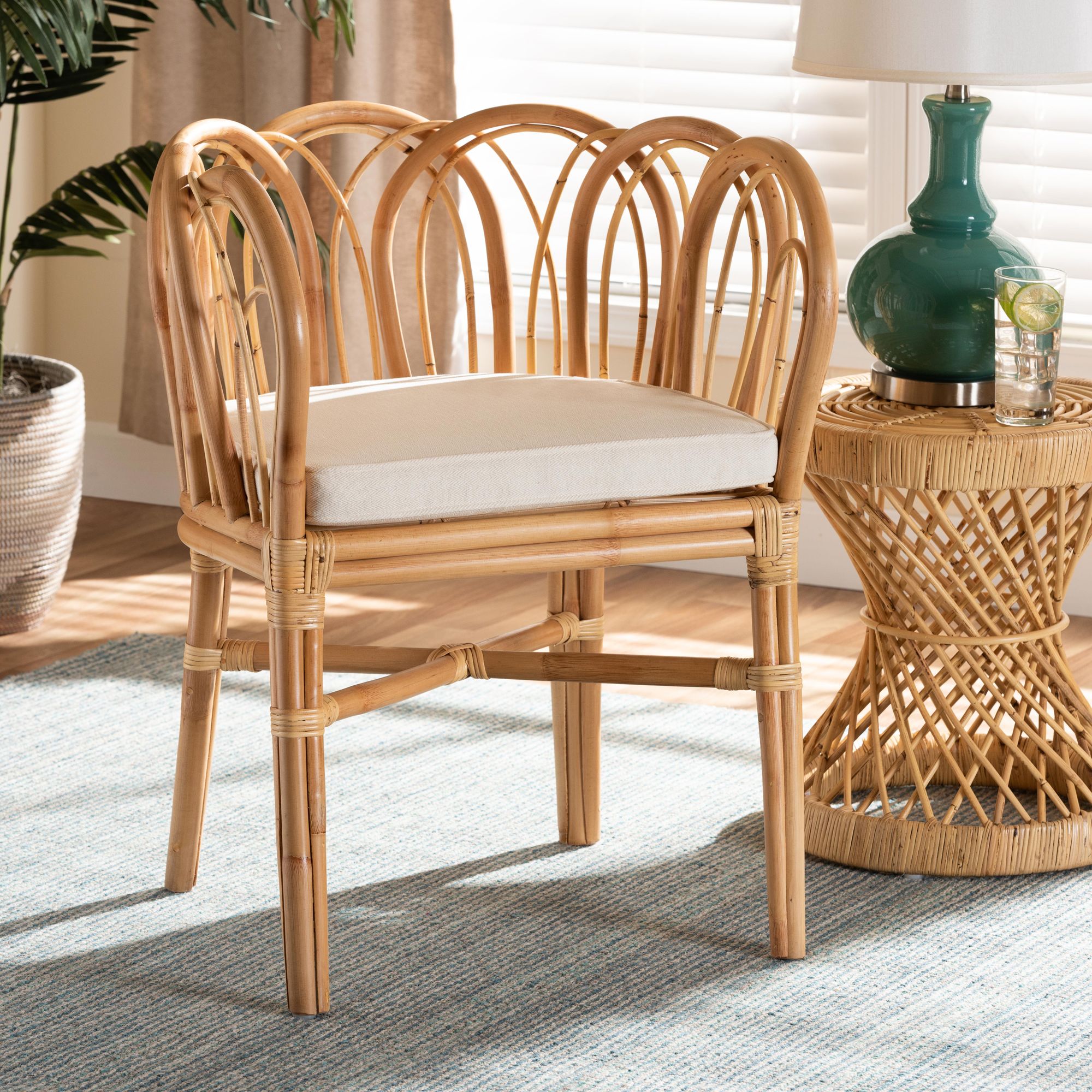 Baxton Studio Melody Natural Rattan Loop Back Dining Chair