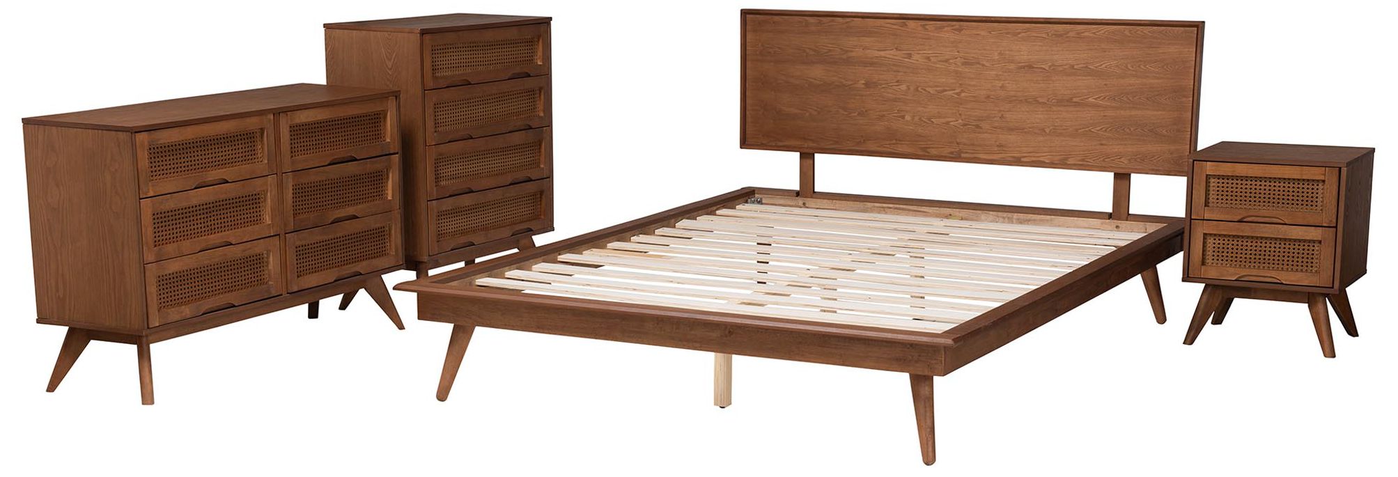 Image 2 Baxton Studio Melora Wood and Rattan Full Size 4-Piece Bedroom Set more views