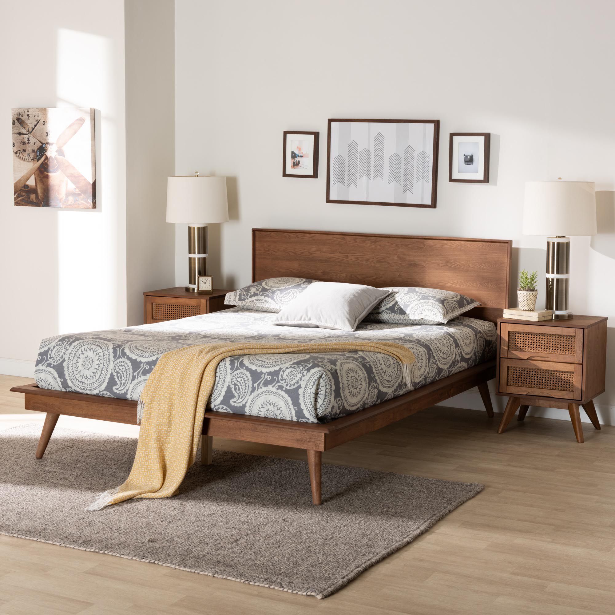 Thumbnail1 of Baxton Studio Melora Wood and Rattan King Size 3-Piece Bedroom Set