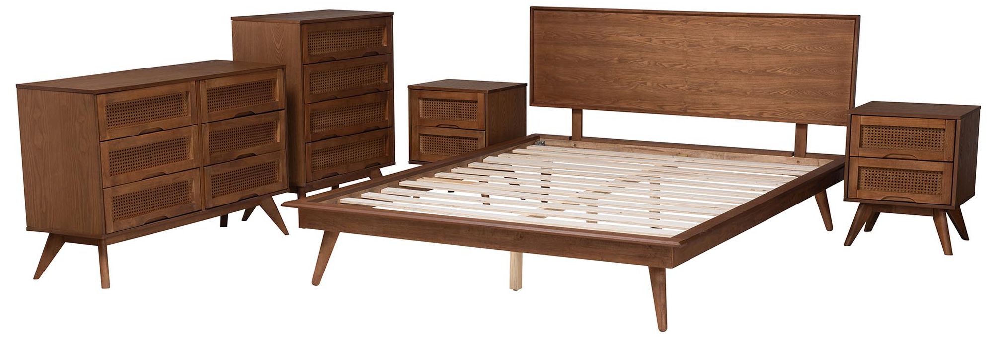 Image 2 Baxton Studio Melora Wood and Rattan Queen Size 5-Piece Bedroom Set more views