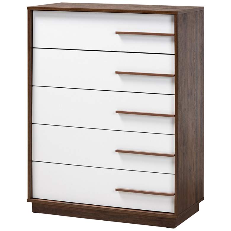 Image 2 Baxton Studio Mette White and Walnut 5-Drawer Accent Chest