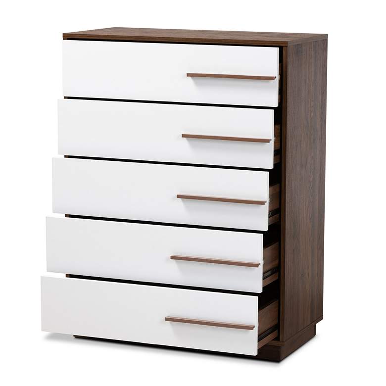Baxton Studio Mette White and Walnut 5-Drawer Accent Chest more views