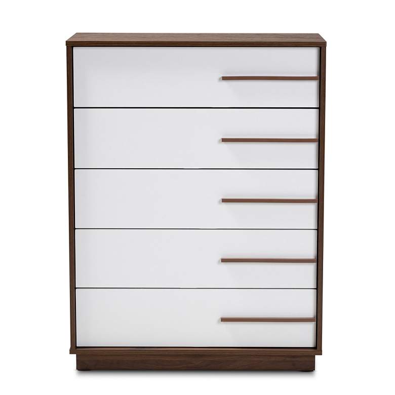 Image 4 Baxton Studio Mette White and Walnut 5-Drawer Accent Chest more views