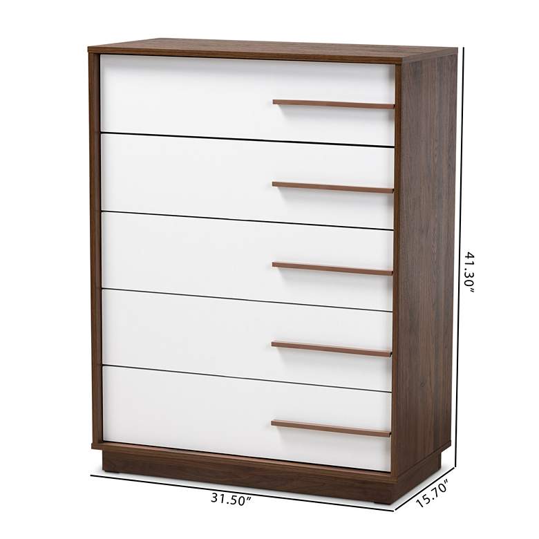 Image 7 Baxton Studio Mette White and Walnut 5-Drawer Accent Chest more views