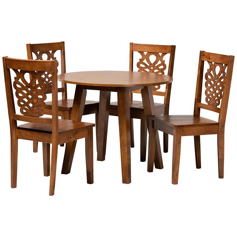 Image 1 Baxton Studio Mina 35 1/2" Wide Walnut Wood Dining Table and Chair Set