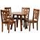 Baxton Studio Mina 35 1/2" Wide Walnut Wood Dining Table and Chair Set