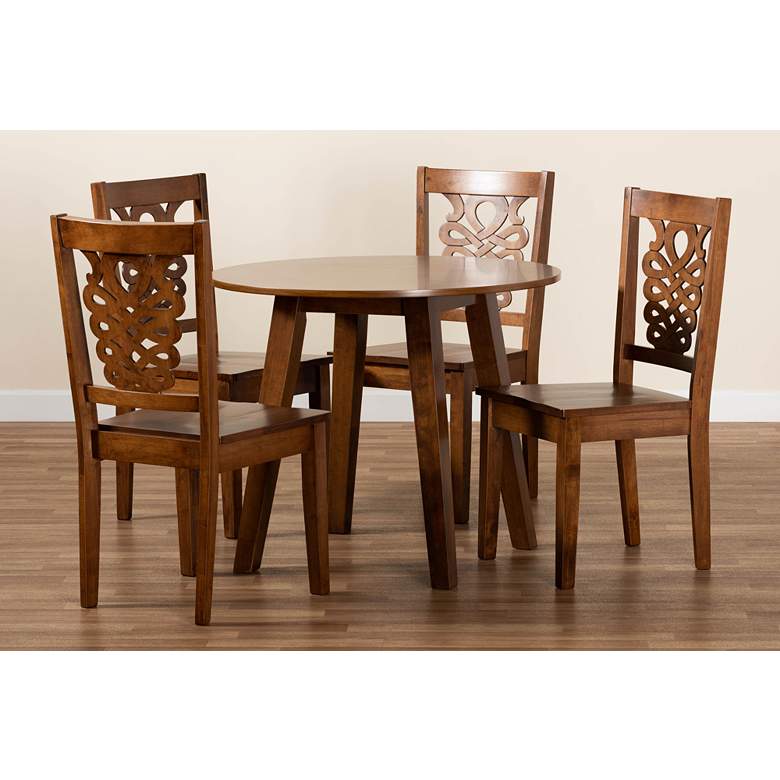 Image 7 Baxton Studio Mina 35 1/2" Wide Walnut Wood Dining Table and Chair Set more views