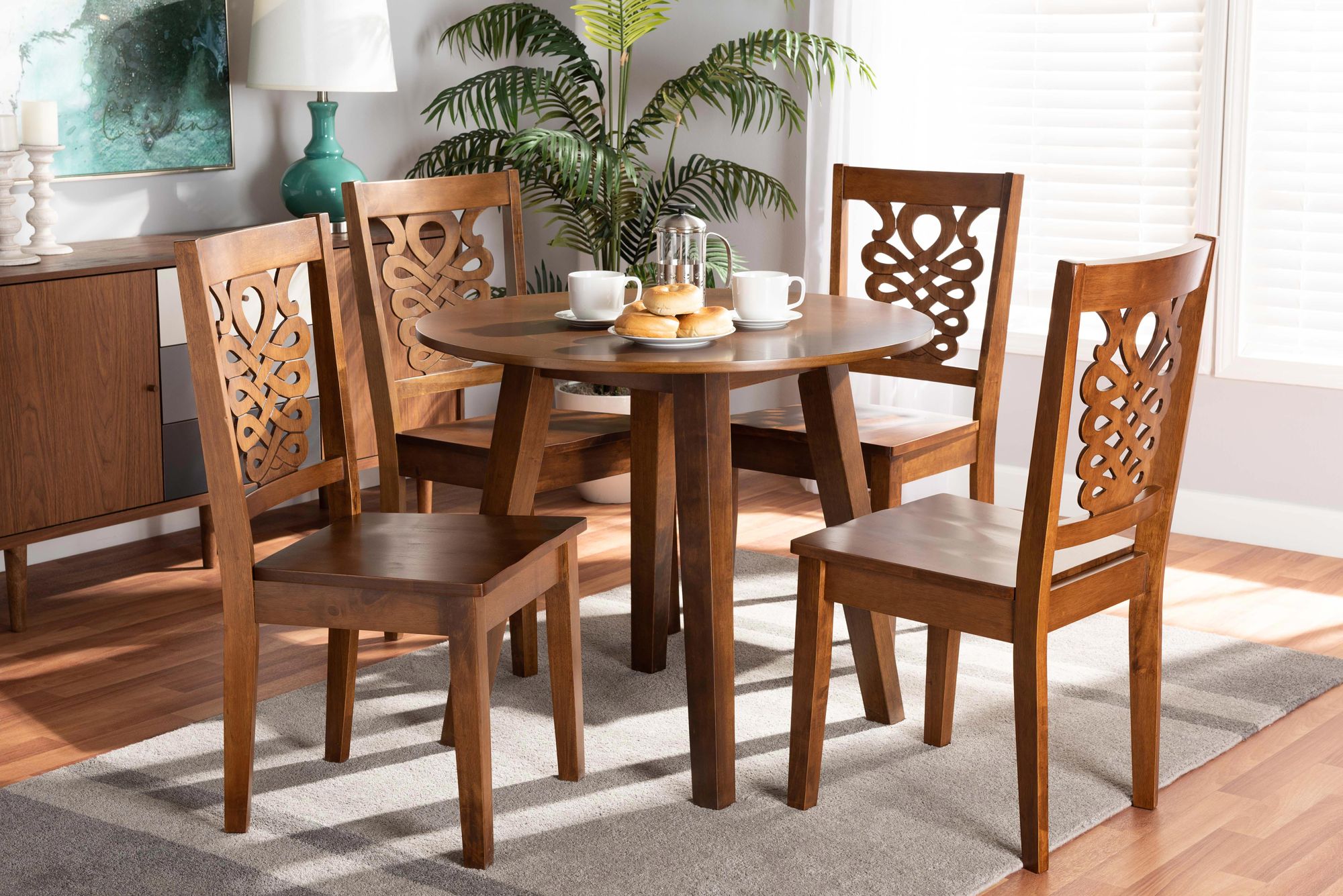 Baxton Studio Mina 35 1/2" Wide Walnut Wood Dining Table and Chair Set
