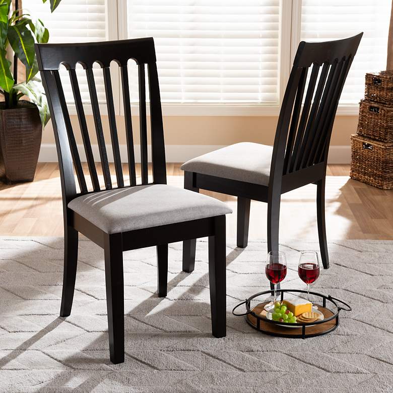 Image 1 Baxton Studio Minette Gray Fabric Upholstered Wood 2-Piece Dining Chair Set