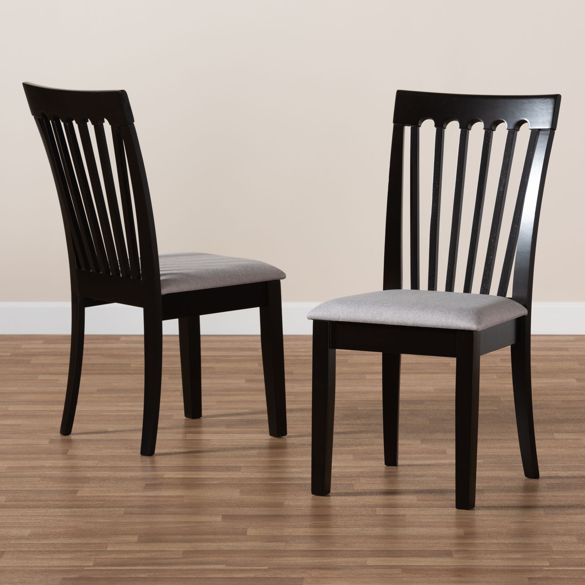 Baxton Studio Minette Gray Fabric Upholstered Wood 2-Piece Dining Chair Set