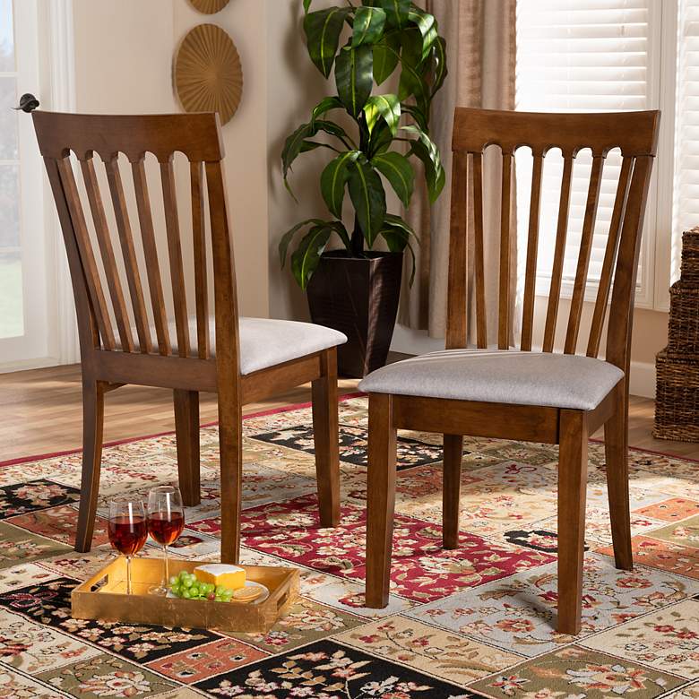 Image 1 Baxton Studio Minette Grey Fabric Upholstered Wood 2-Piece Dining Chair Set