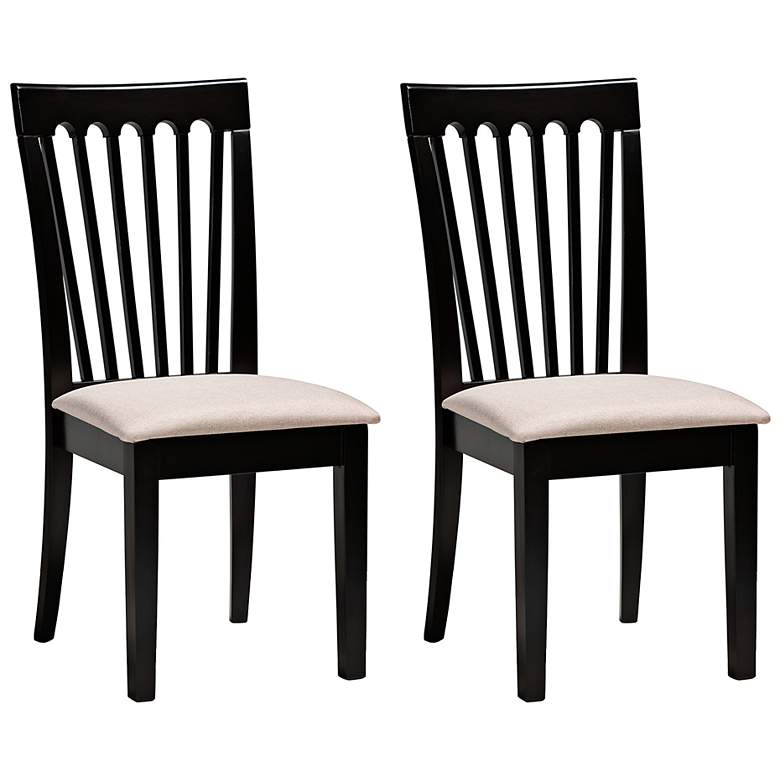 Image 2 Baxton Studio Minette Sand Fabric Upholstered 2-Piece Wood Dining Chair Set