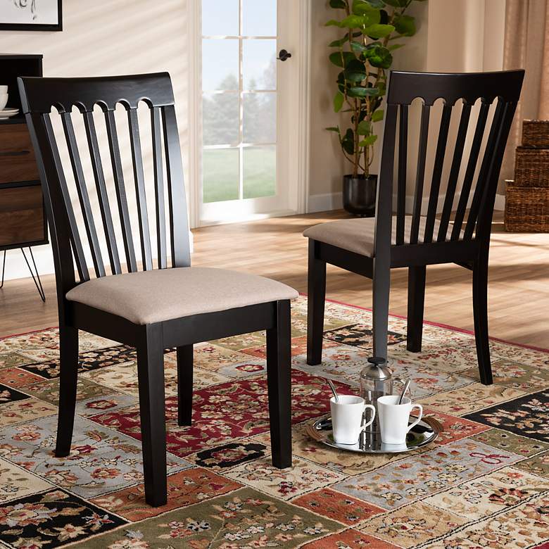 Image 1 Baxton Studio Minette Sand Fabric Upholstered 2-Piece Wood Dining Chair Set