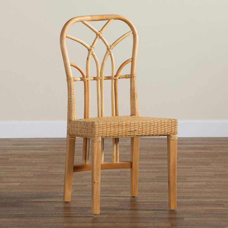Image 1 Baxton Studio Monaco Brown Wood Natural Rattan Dining Chair