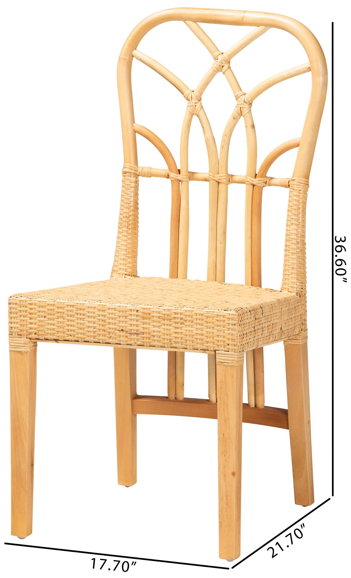 Baxton Studio Monaco Brown Wood Natural Rattan Dining Chair