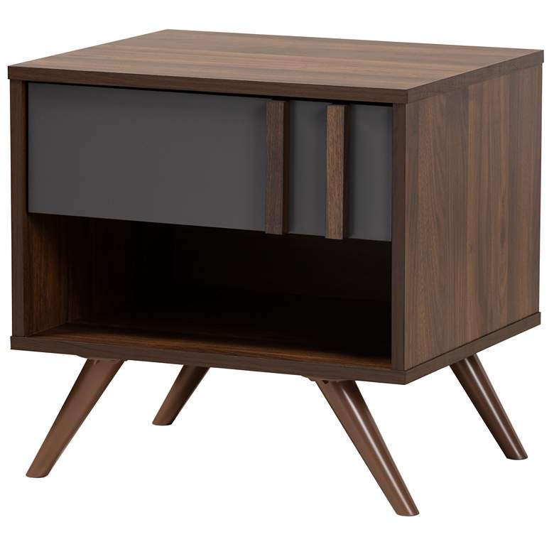Image 2 Baxton Studio Naoki Two-Tone Grey and Walnut 1-Drawer Nightstand