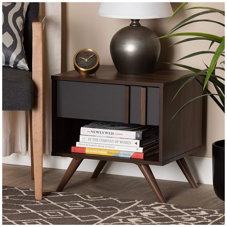Image 1 Baxton Studio Naoki Two-Tone Grey and Walnut 1-Drawer Nightstand