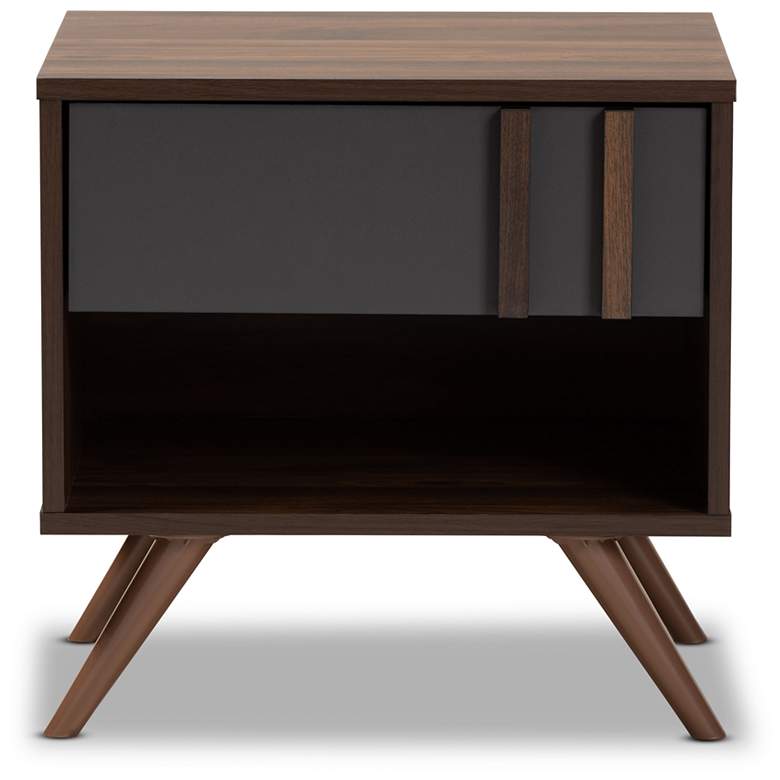 Image 4 Baxton Studio Naoki Two-Tone Grey and Walnut 1-Drawer Nightstand more views