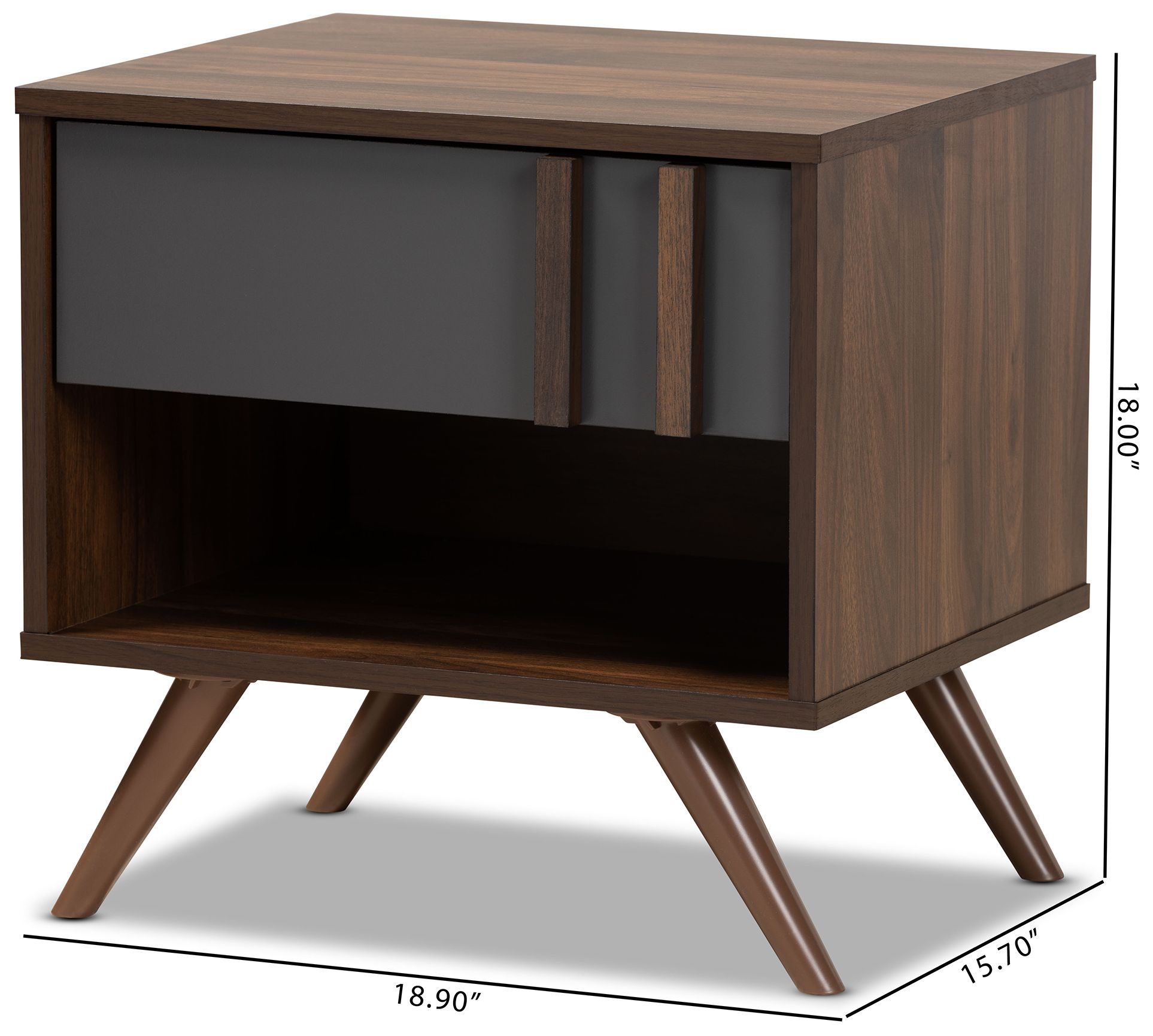 Baxton Studio Naoki Two-Tone Grey and Walnut 1-Drawer Nightstand