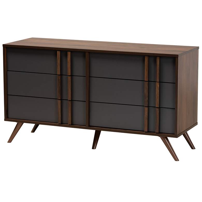 Image 2 Baxton Studio Naoki Two-Tone Grey and Walnut 6-Drawer Bedroom Dresser