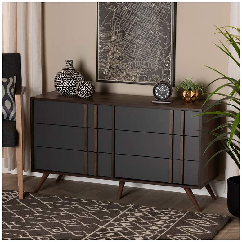 Image 1 Baxton Studio Naoki Two-Tone Grey and Walnut 6-Drawer Bedroom Dresser