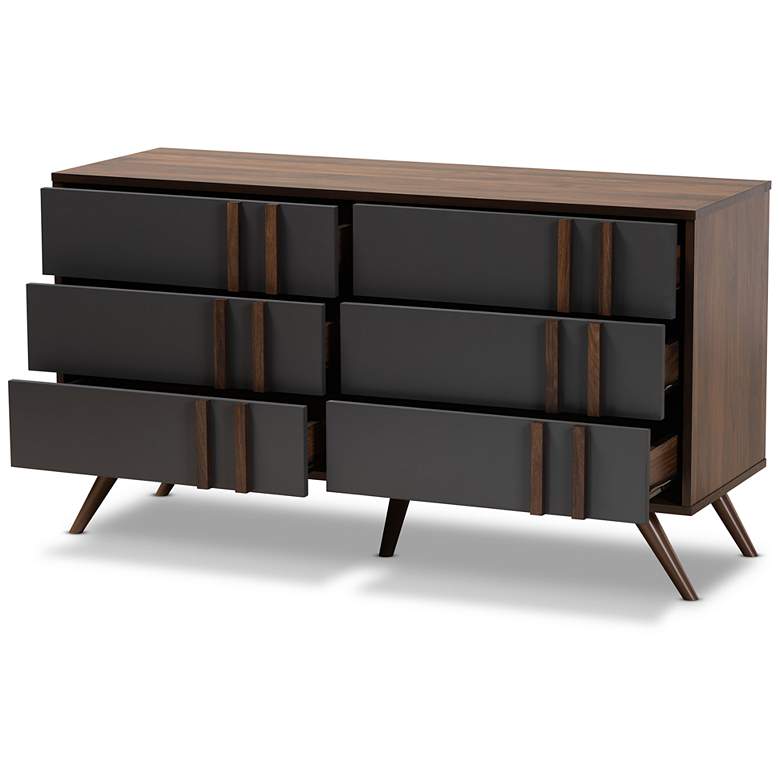 Image 3 Baxton Studio Naoki Two-Tone Grey and Walnut 6-Drawer Bedroom Dresser more views