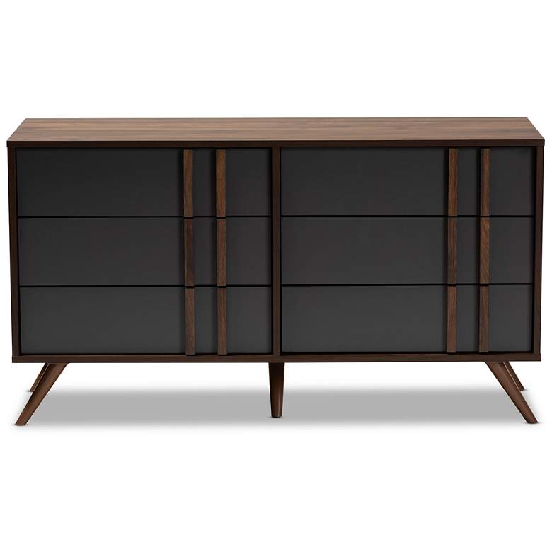 Image 4 Baxton Studio Naoki Two-Tone Grey and Walnut 6-Drawer Bedroom Dresser more views