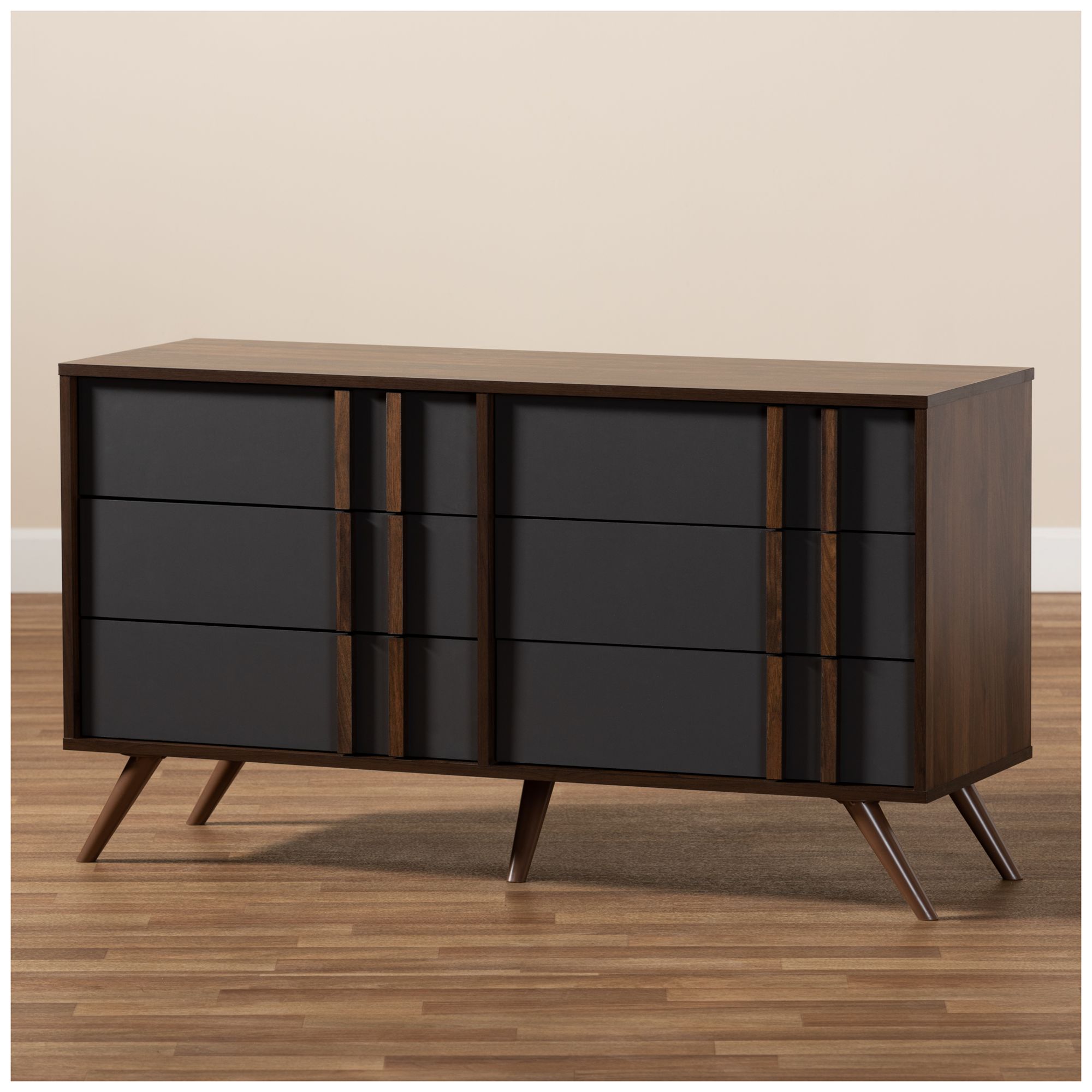 Baxton Studio Naoki Two-Tone Grey and Walnut 6-Drawer Bedroom Dresser