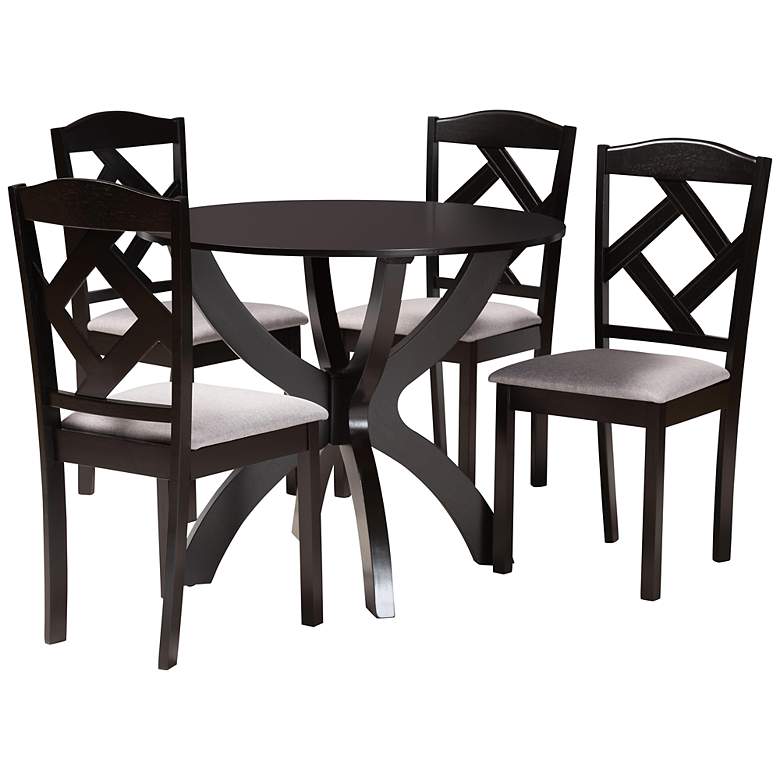 Image 2 Baxton Studio Nesa Gray Fabric Dark Brown 5-Piece Dining Set