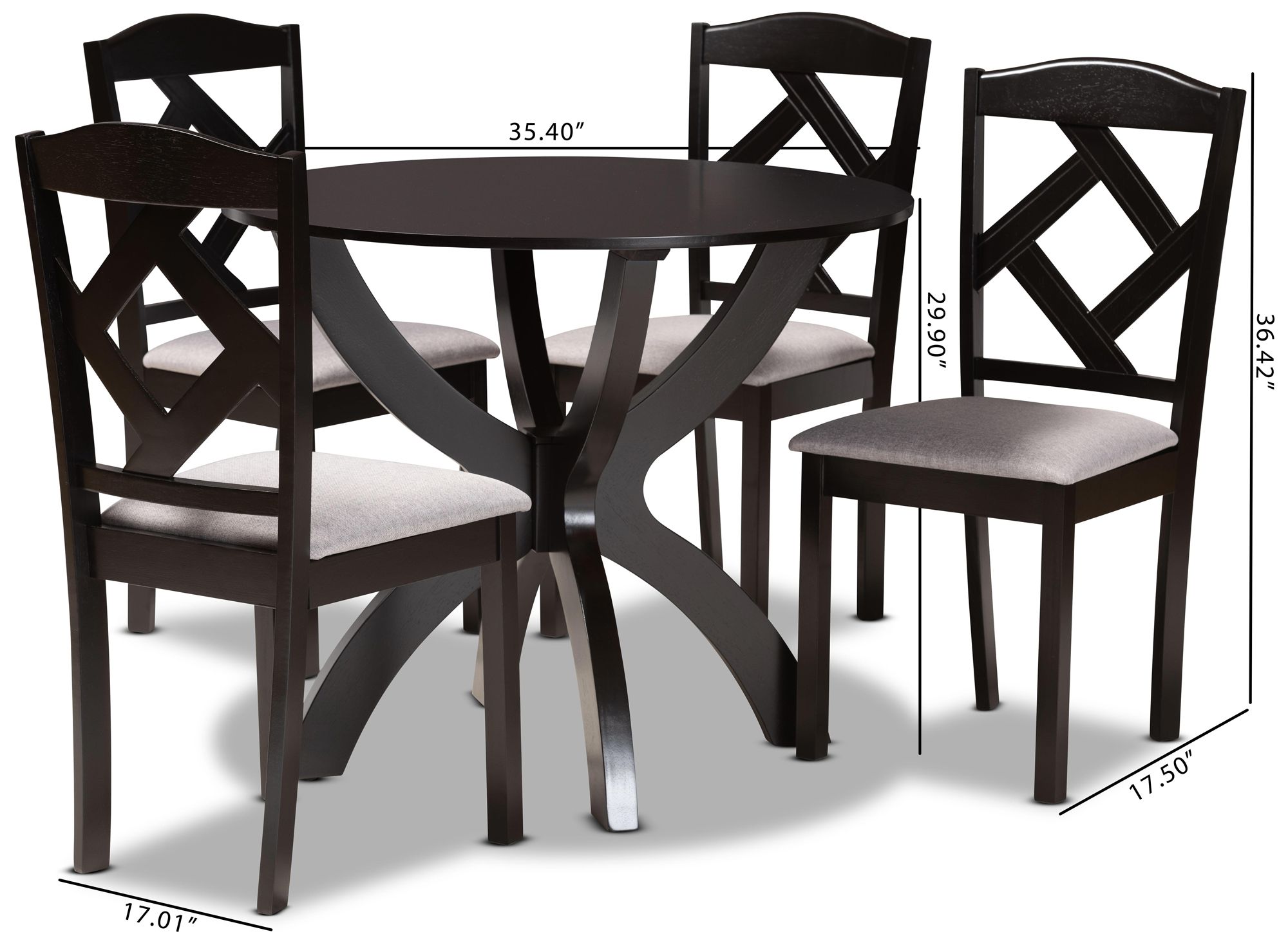 Baxton Studio Nesa Gray Fabric Dark Brown 5-Piece Dining Set in scene