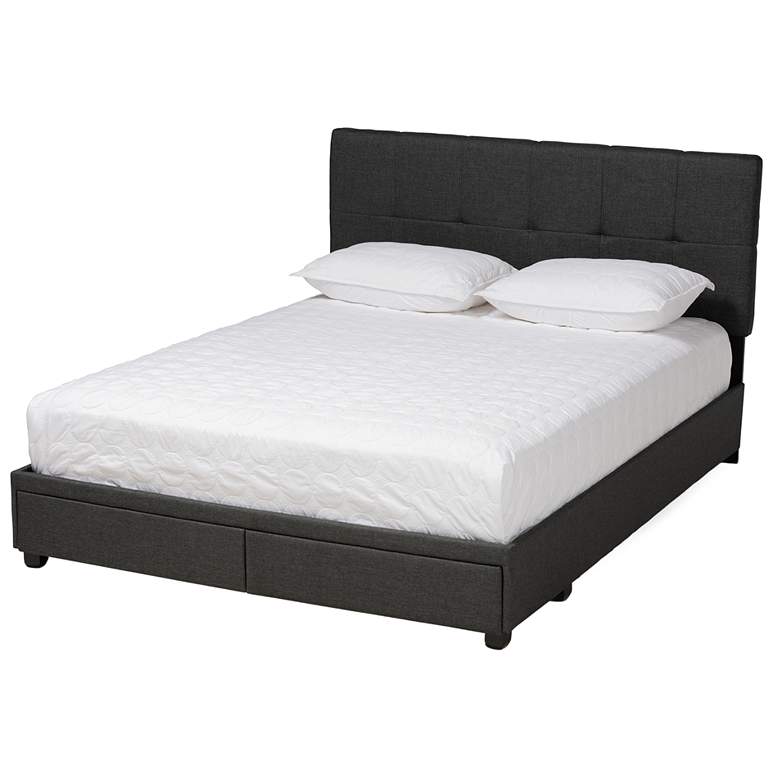 Image 2 Baxton Studio Netti Dk Grey Upholstered 2-Drawer Queen Platform Storage Bed