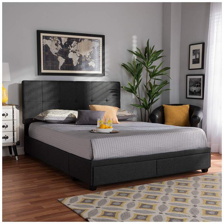 Image 1 Baxton Studio Netti Dk Grey Upholstered 2-Drawer Queen Platform Storage Bed