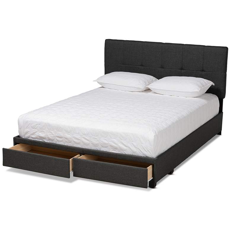 Image 3 Baxton Studio Netti Dk Grey Upholstered 2-Drawer Queen Platform Storage Bed more views