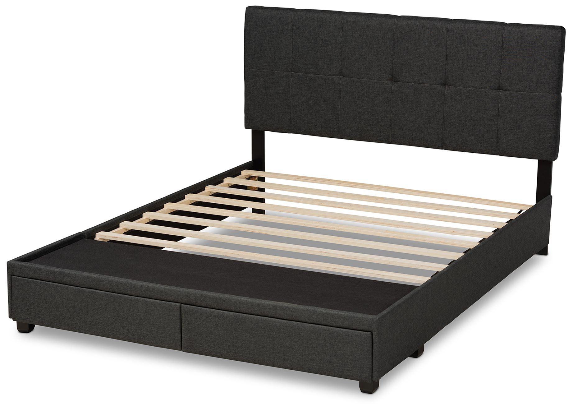 Image 5 Baxton Studio Netti Dk Grey Upholstered 2-Drawer Queen Platform Storage Bed more views