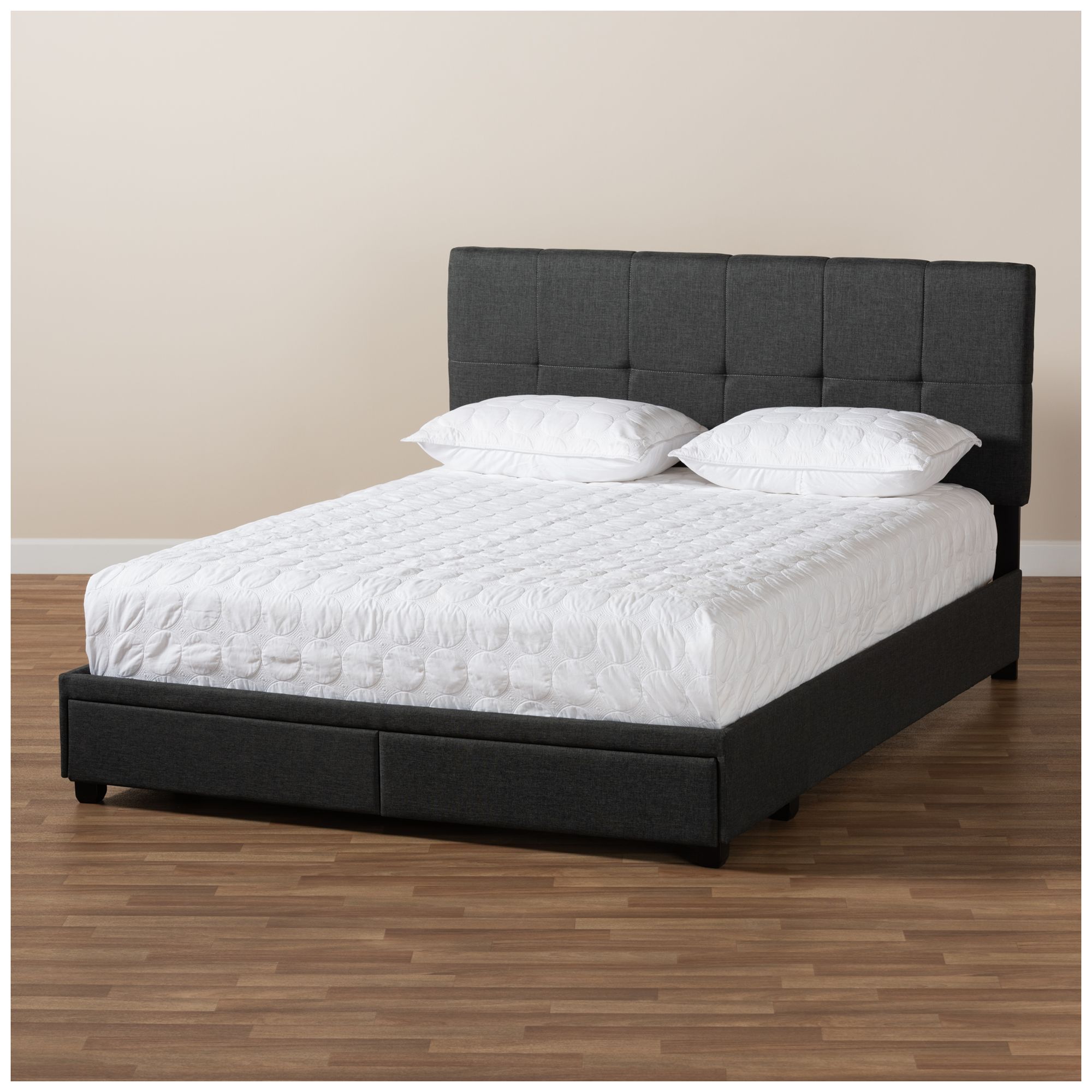 Baxton Studio Netti Dk Grey Upholstered 2-Drawer Queen Platform Storage Bed