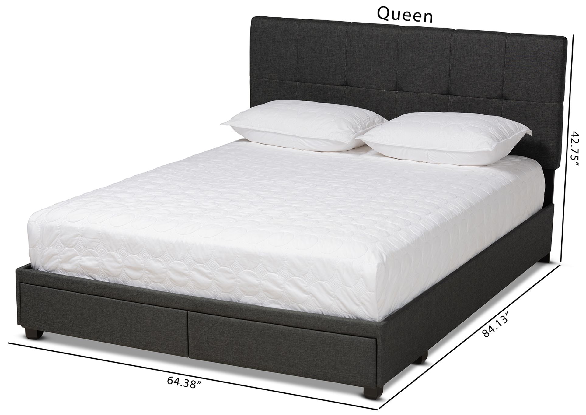 Baxton Studio Netti Dk Grey Upholstered 2-Drawer Queen Platform Storage Bed