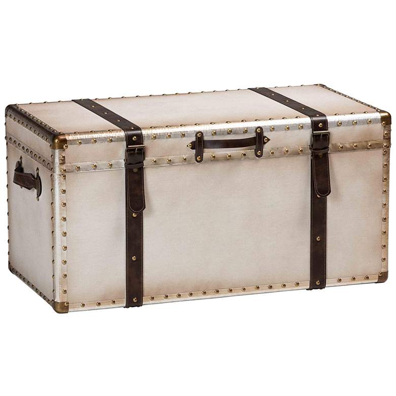 Image 1 Baxton Studio Nevio Vintage Weathered White Canvas Storage Trunk