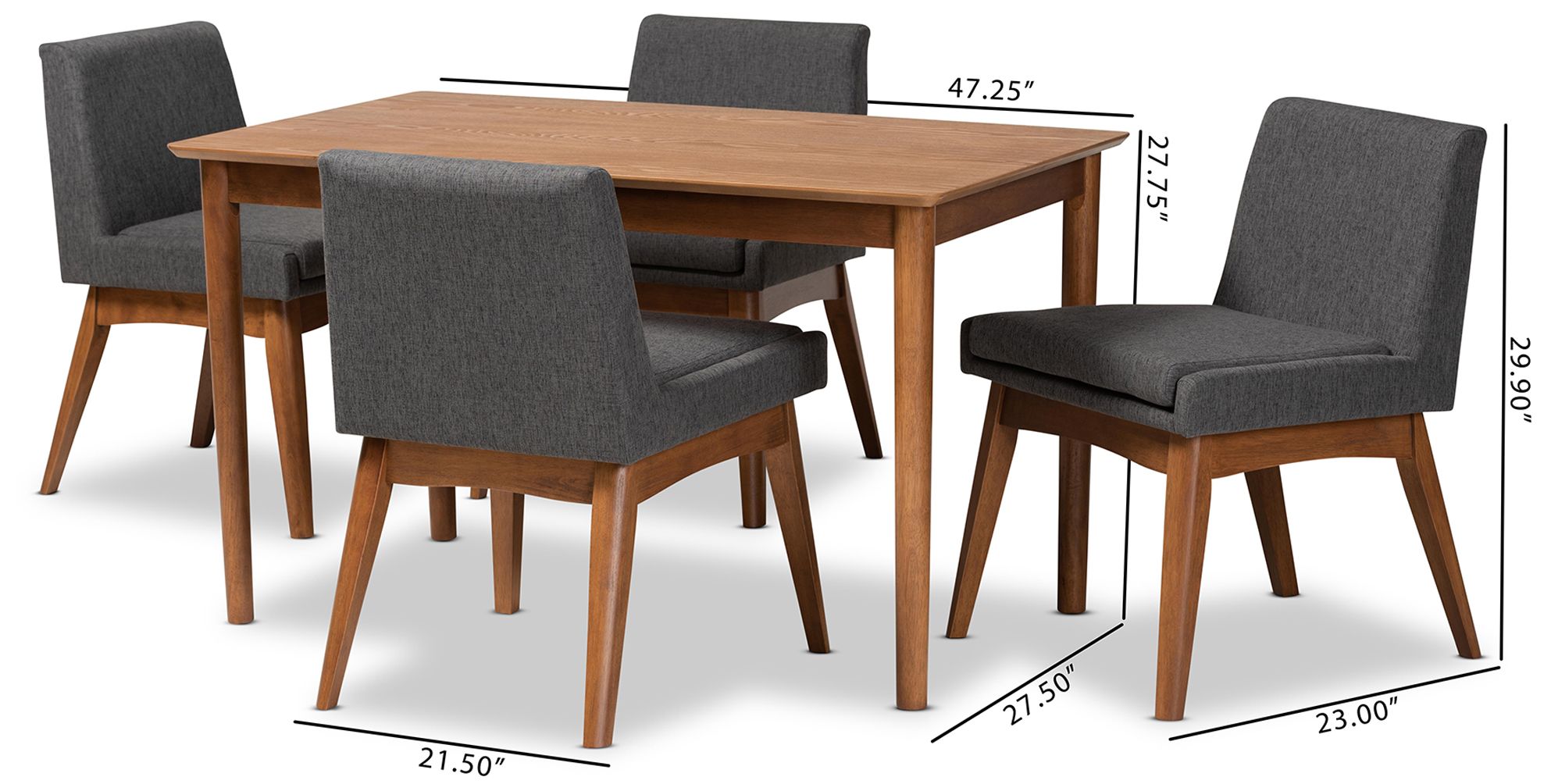 Baxton Studio Nexus Dark Gray Fabric 5-Piece Dining Set in scene