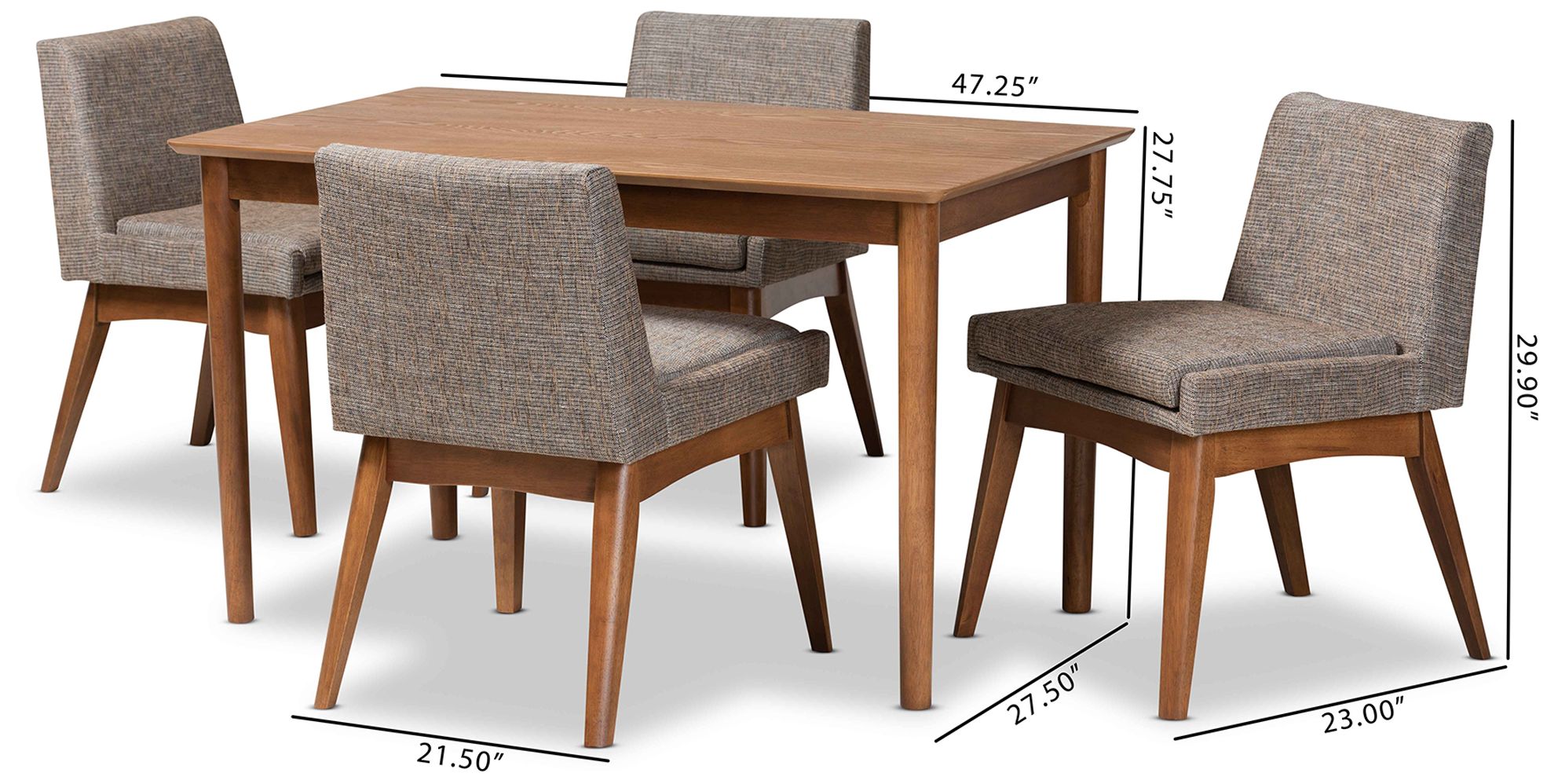 Baxton Studio Nexus Gray Gravel Fabric 5-Piece Dining Set in scene