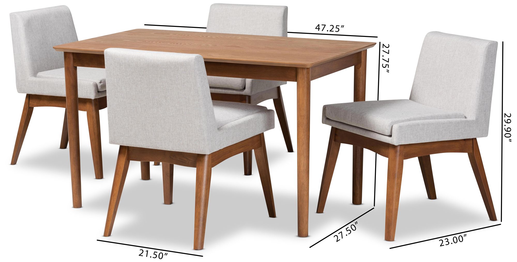 Baxton Studio Nexus Grayish Beige Fabric 5-Piece Dining Set in scene
