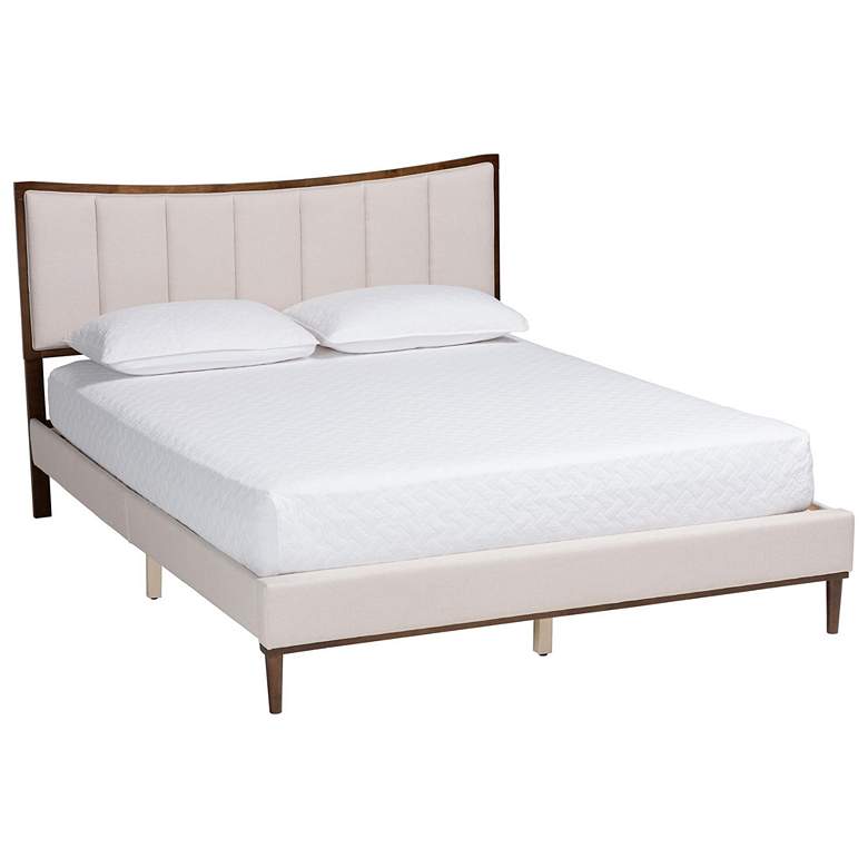 Image 2 Baxton Studio Nikolai Channel Tufted Beige Fabric and Wood Queen Bed