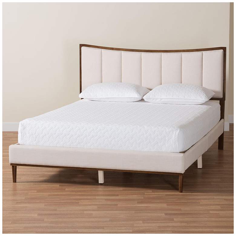 Image 1 Baxton Studio Nikolai Channel Tufted Beige Fabric and Wood Queen Bed