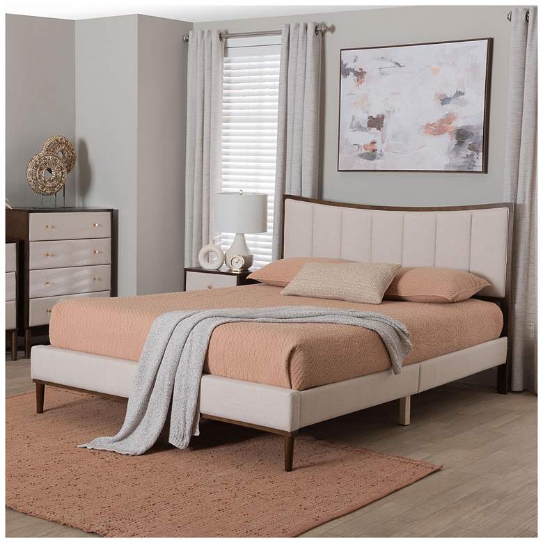 Image 3 Baxton Studio Nikolai Channel Tufted Beige Fabric and Wood Queen Bed more views