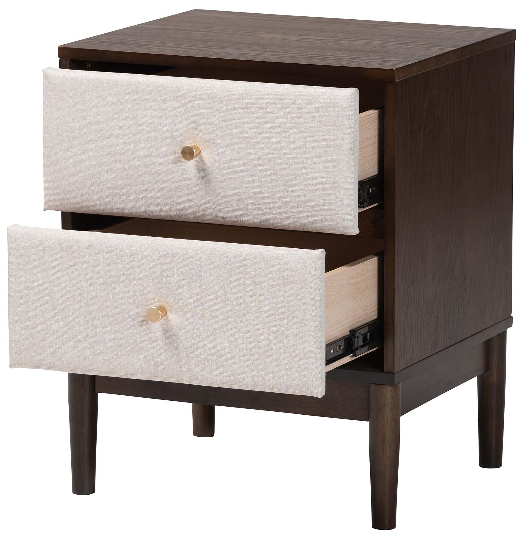 Image 3 Baxton Studio Nikolai Mid-Century Beige Fabric and Wood 2-Drawer Nightstand more views