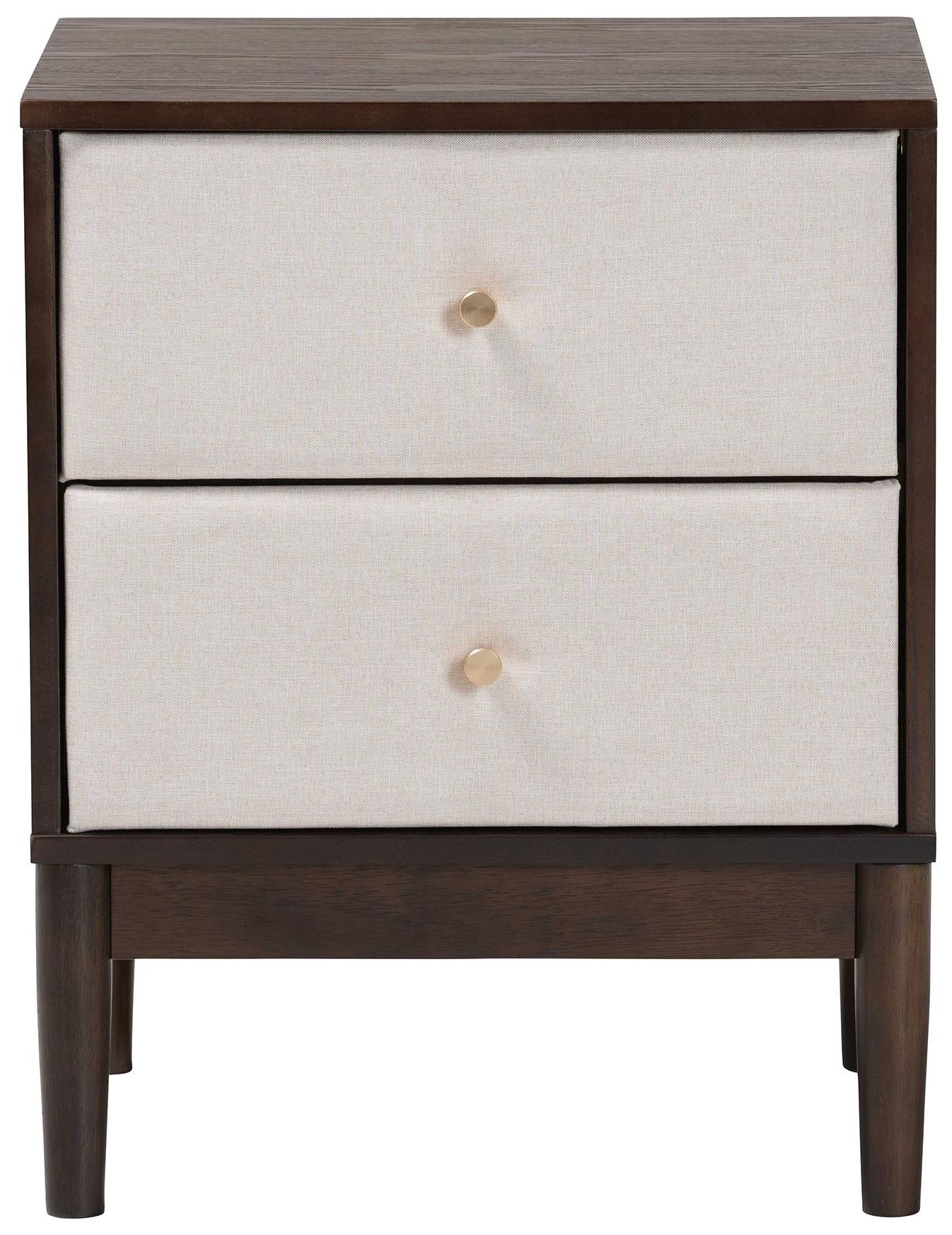 Image 4 Baxton Studio Nikolai Mid-Century Beige Fabric and Wood 2-Drawer Nightstand more views