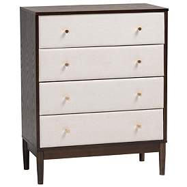 Image1 of Baxton Studio Nikolai Mid-Century Beige Fabric and Wood 4-Drawer Chest