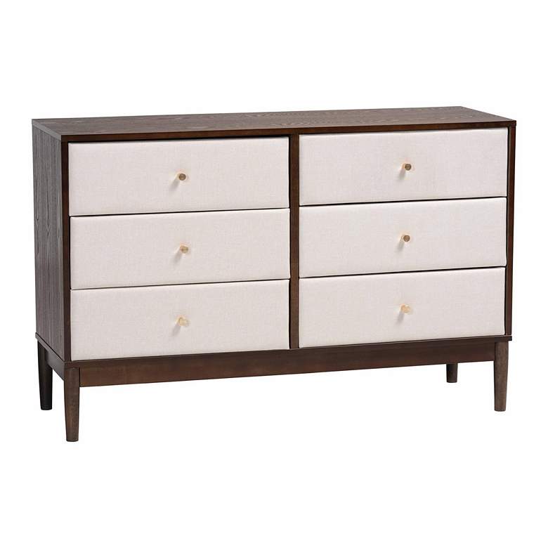 Image 1 Baxton Studio Nikolai Mid-Century Beige Fabric and Wood 6-Drawer Dresser