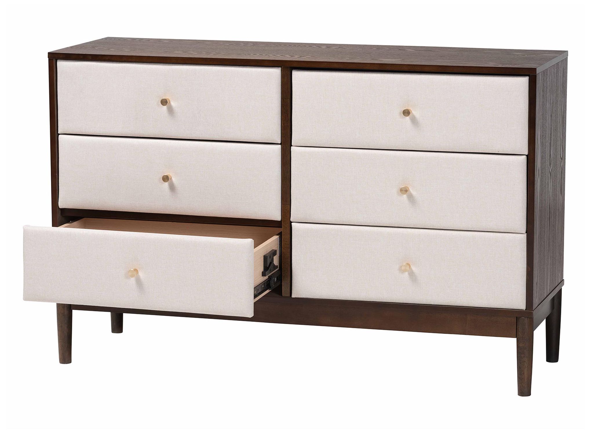 Image 3 Baxton Studio Nikolai Mid-Century Beige Fabric and Wood 6-Drawer Dresser more views