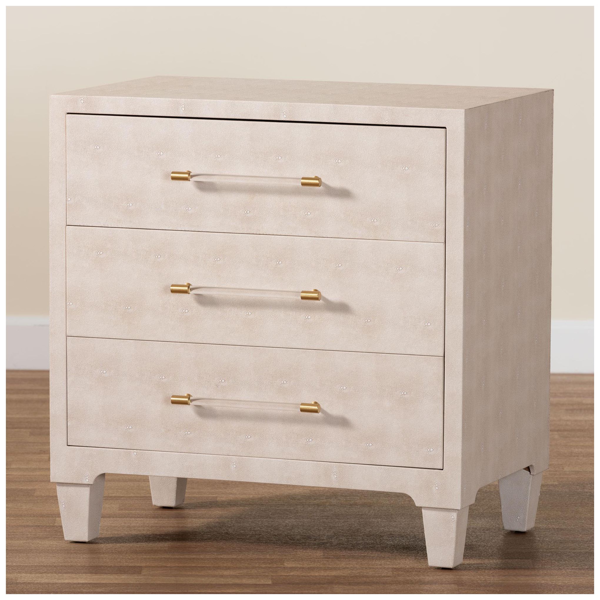 Image 4 Baxton Studio Nira Modern Beige Faux Shagreen 3 Drawer Storage Cabinet more views